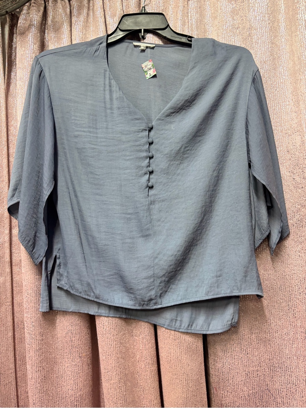 Women's Slate Gray Button-Front V-Neck Blouse